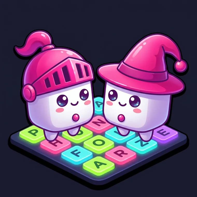 Dos mascotas de LexiClash compitiendo en una rejilla de palabras multijugador