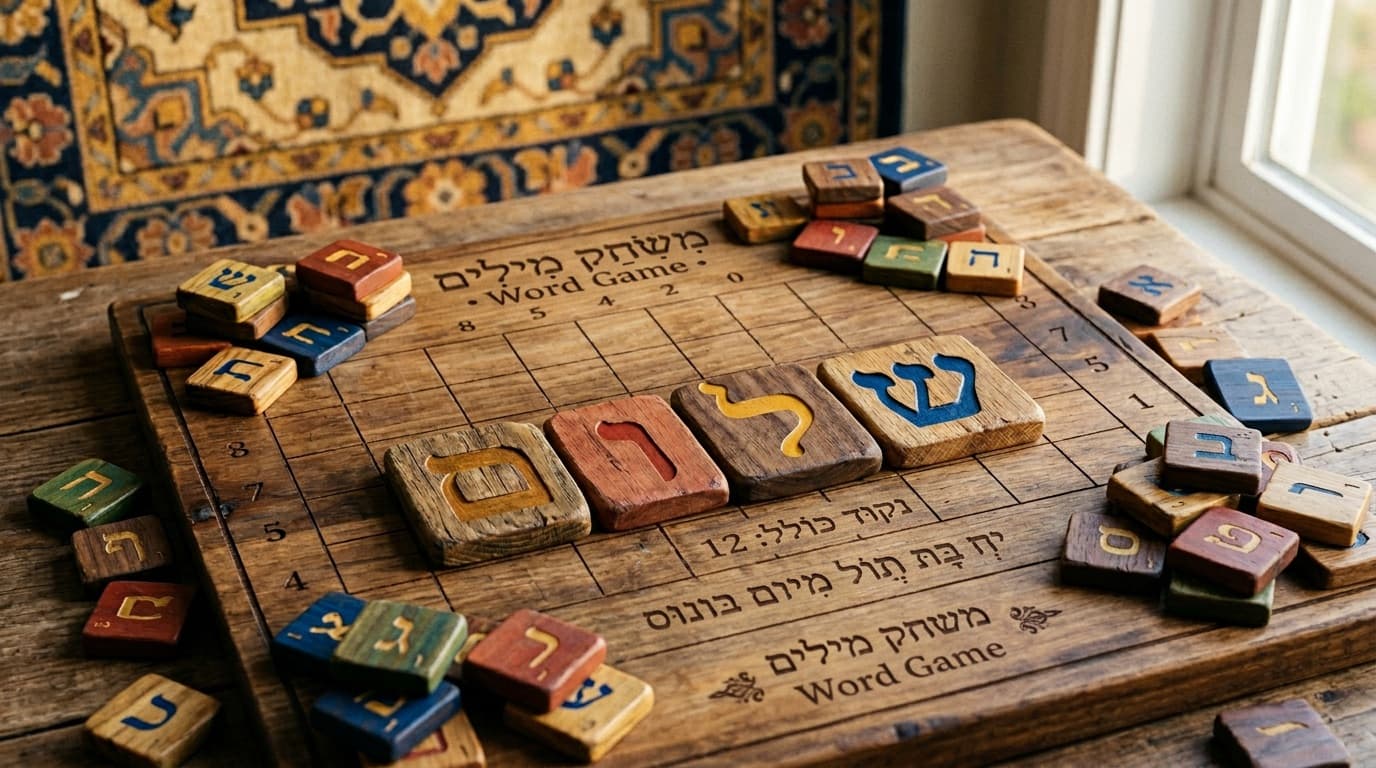 Hebrew letter tiles arranged in a word game grid with right-to-left text