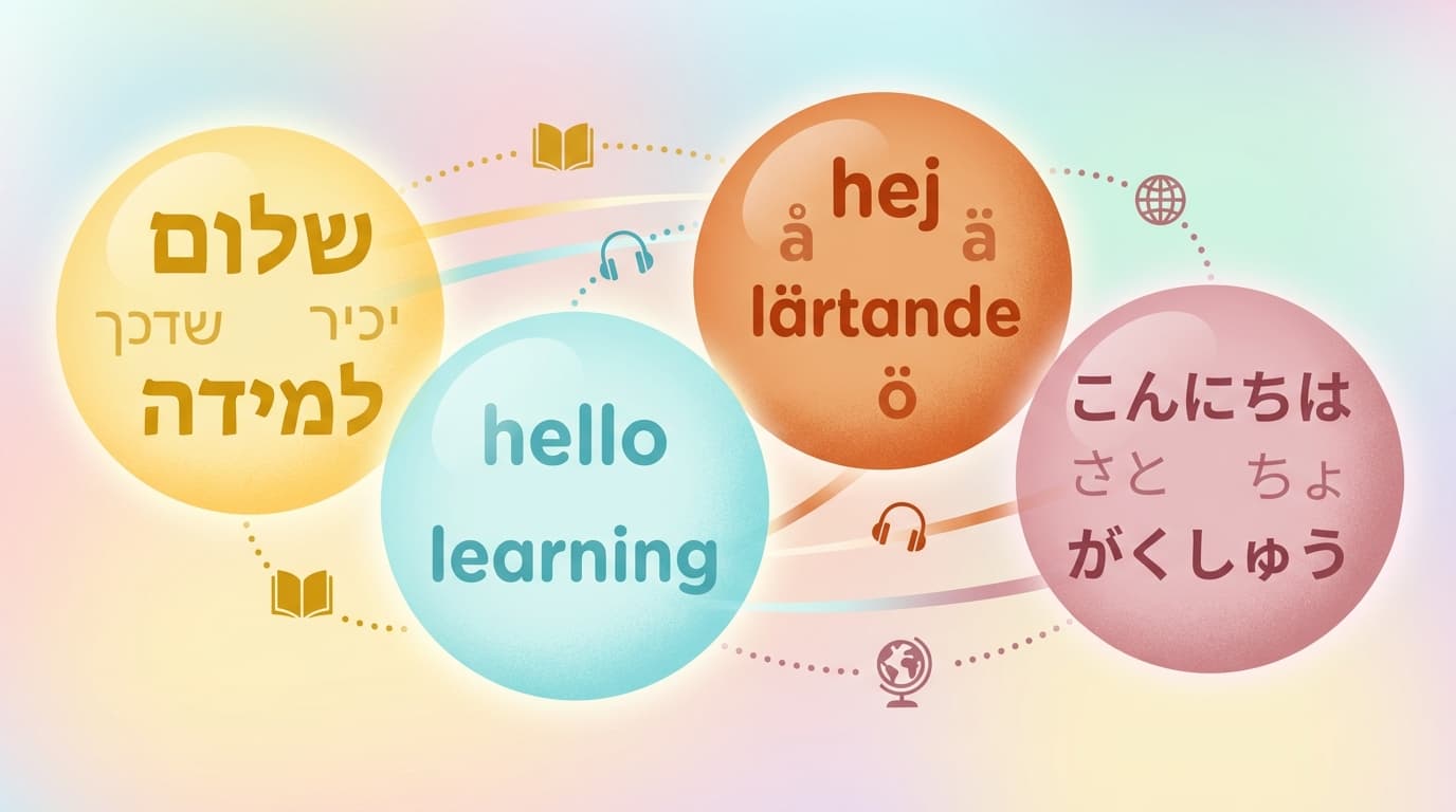 Word tiles in multiple languages scattered together